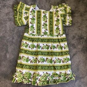 Handmade upcycled ruffle floral green dress